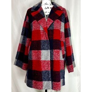 Forever 21 Buffalo Plaid Pea Coat Women's M Plaid Forward Lagenlook Overcoat